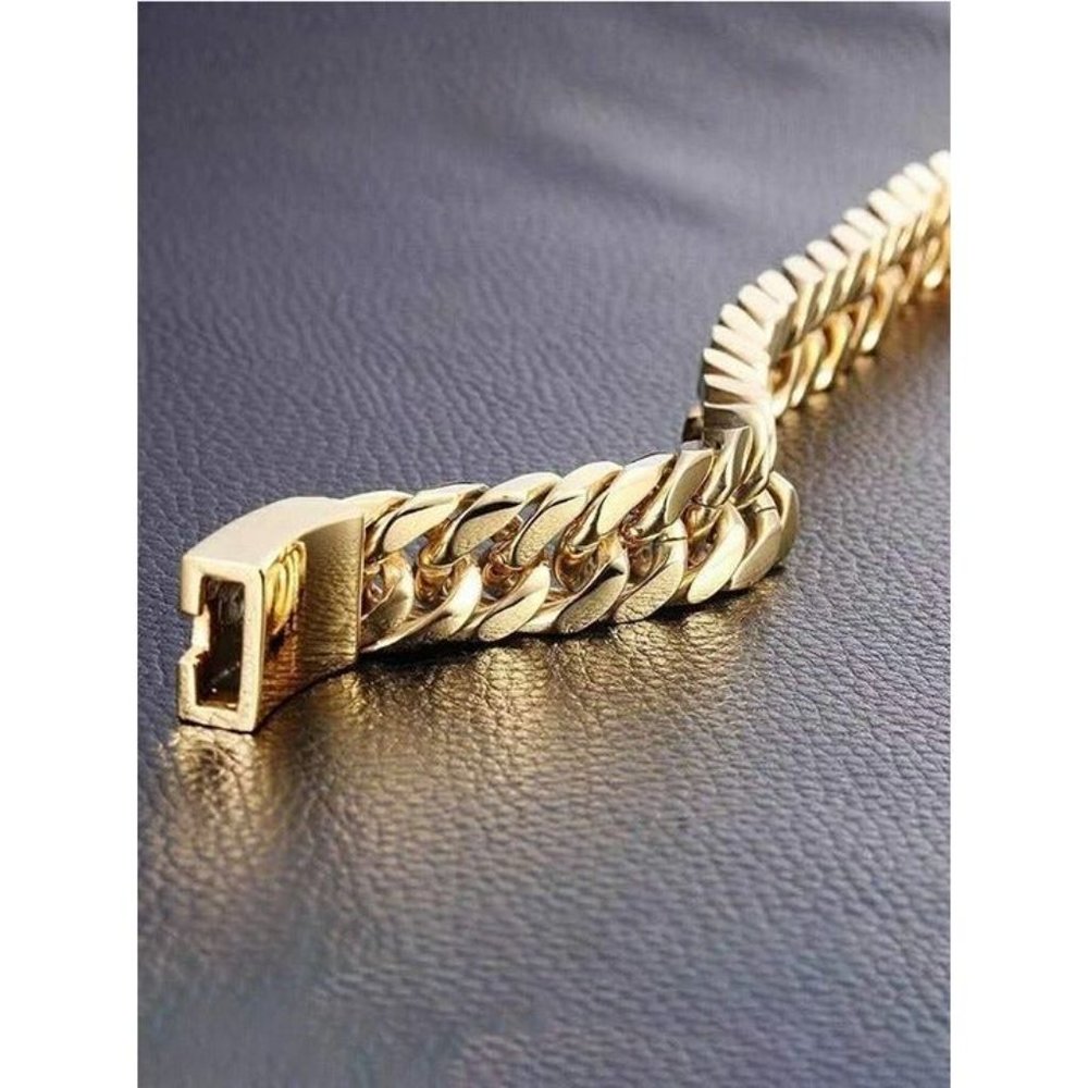 Mens 8" 18K Gold Cuban Chain Link Bracelet 18 K Karat Guys Silver Jewelry 8 inch - Picture 8 of 9